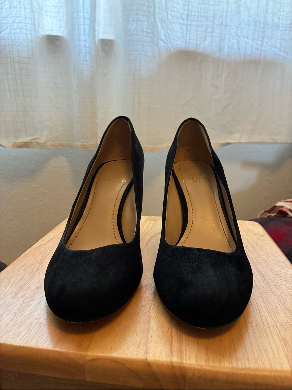 Vince Camuto Black Suede Round-Toe Pumps